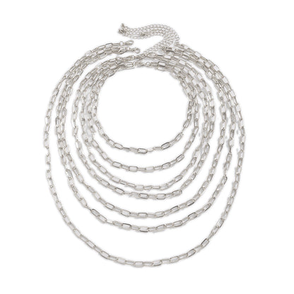 Silver-Plated Layered Cable Chain Necklace Set, jewelry gift sets for women, vintage-inspired design, styled look