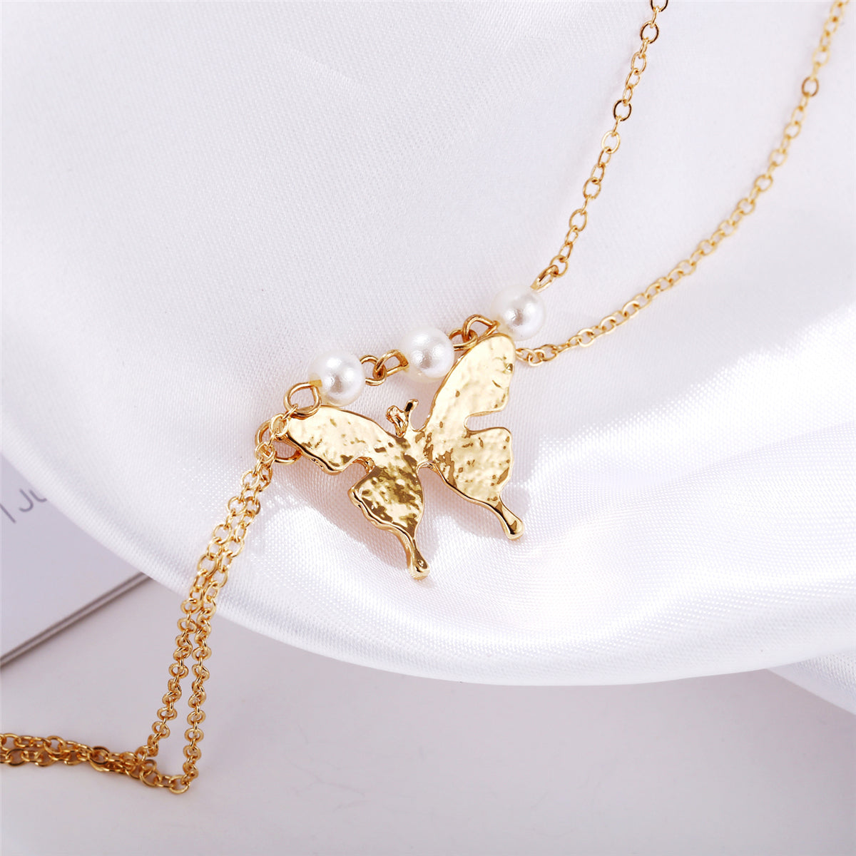 Pearl & 18K Gold-Plated Butterfly Dual-Chain Pendant Necklace