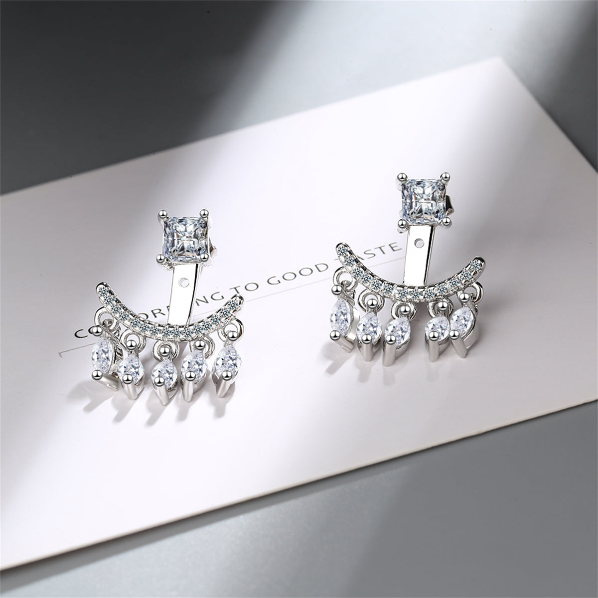 Cubic Zirconia and Silver-Plated Ear Jacket, silver drop earrings for women, vintage-inspired design, lifestyle look