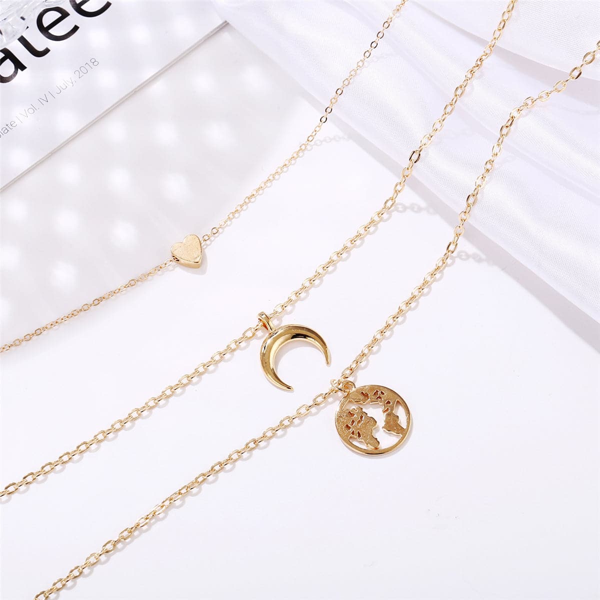 18K Gold-Plated Heart & Map Layered Necklace