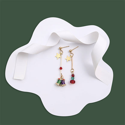 Purple and Green Star and Bell Mismatched Drop Earrings, drop earrings for women, elegant gift for her, side view