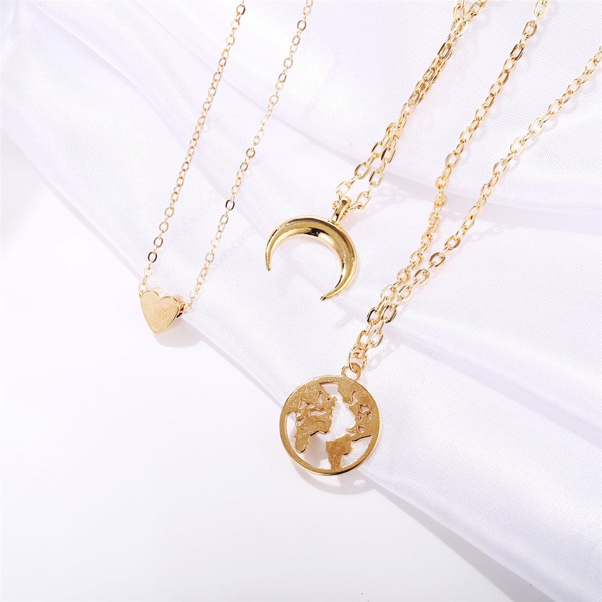 18K Gold-Plated Heart & Map Layered Necklace