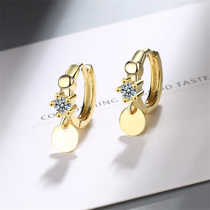 Cubic Zirconia and 18K Gold-Plated Sequin Huggie Earrings, gold huggie earrings, elegant gift for her, side view