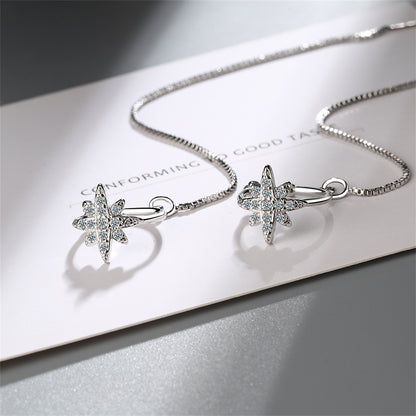 Cubic Zirconia and Silver-Plated Star Ear Cuff and Threader, silver drop earrings for women, side view
