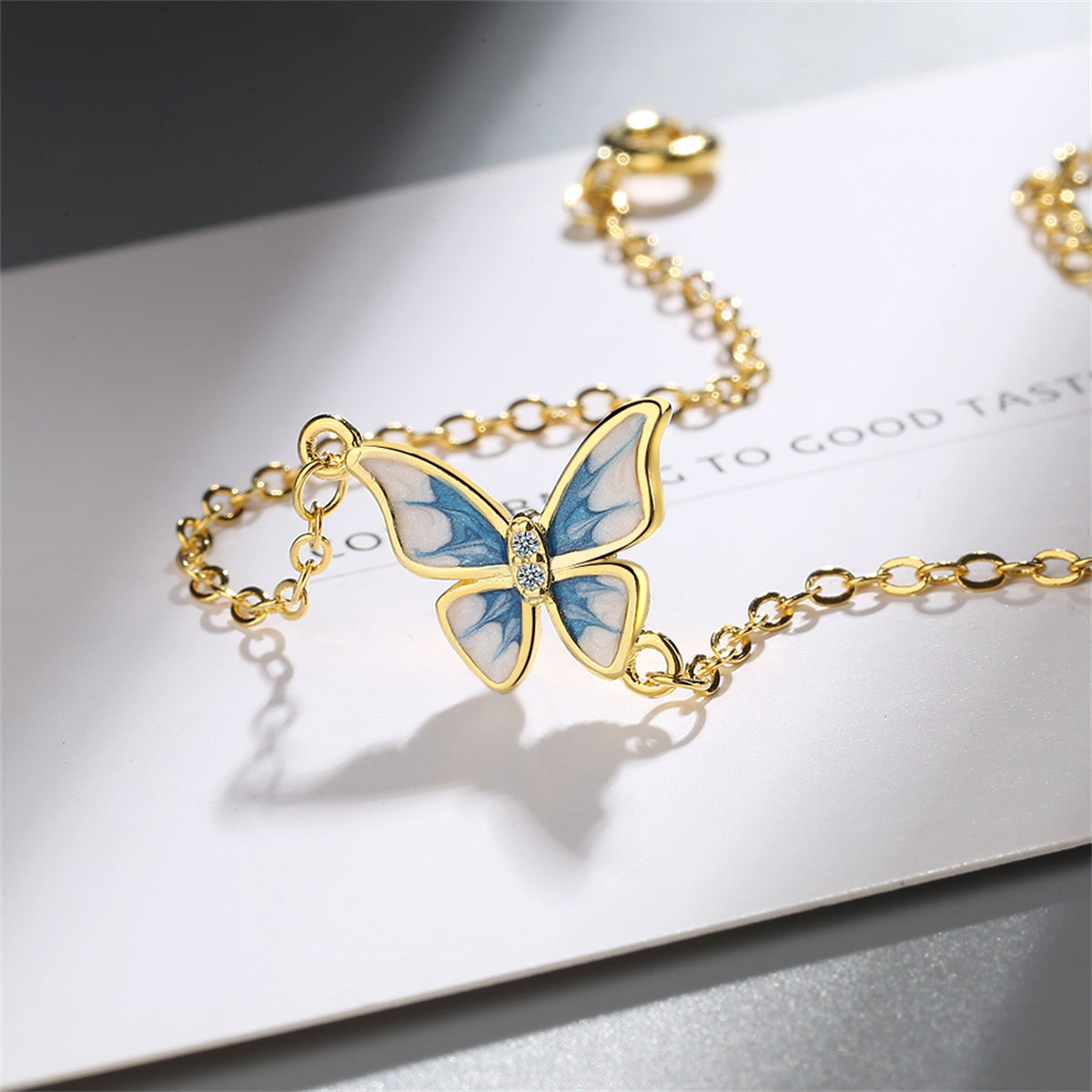 Cubic Zirconia and Enamel 18K Gold-Plated Butterfly Charm Bracelet, gold bracelet for women, lifestyle look