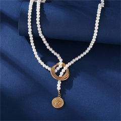 Pearl & 18K Gold-Plated Coin Lariat Necklace