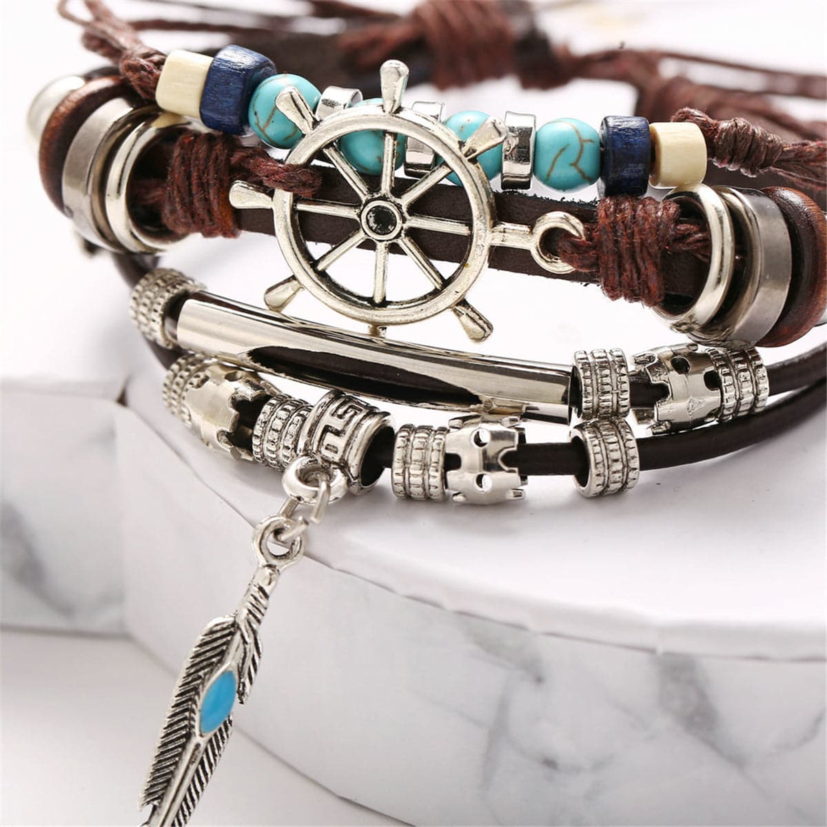 Turquoise & Polyurethane Silver-Plated Sailing Layer Bracelet