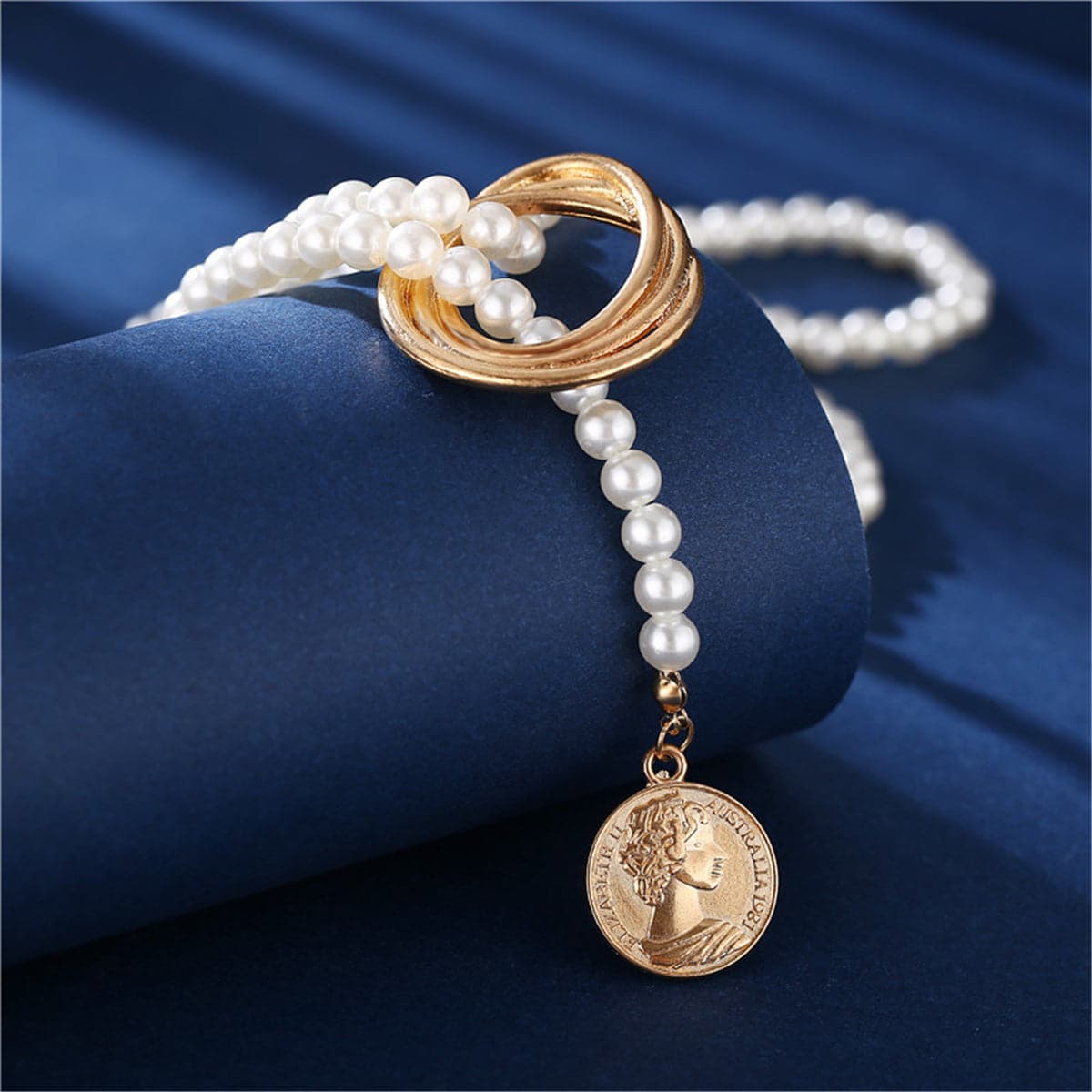 Pearl & 18K Gold-Plated Coin Lariat Necklace