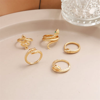 18K Gold-Plated Snake Ring Set, jewelry gift sets for women, elegant gift for her, detail close-up