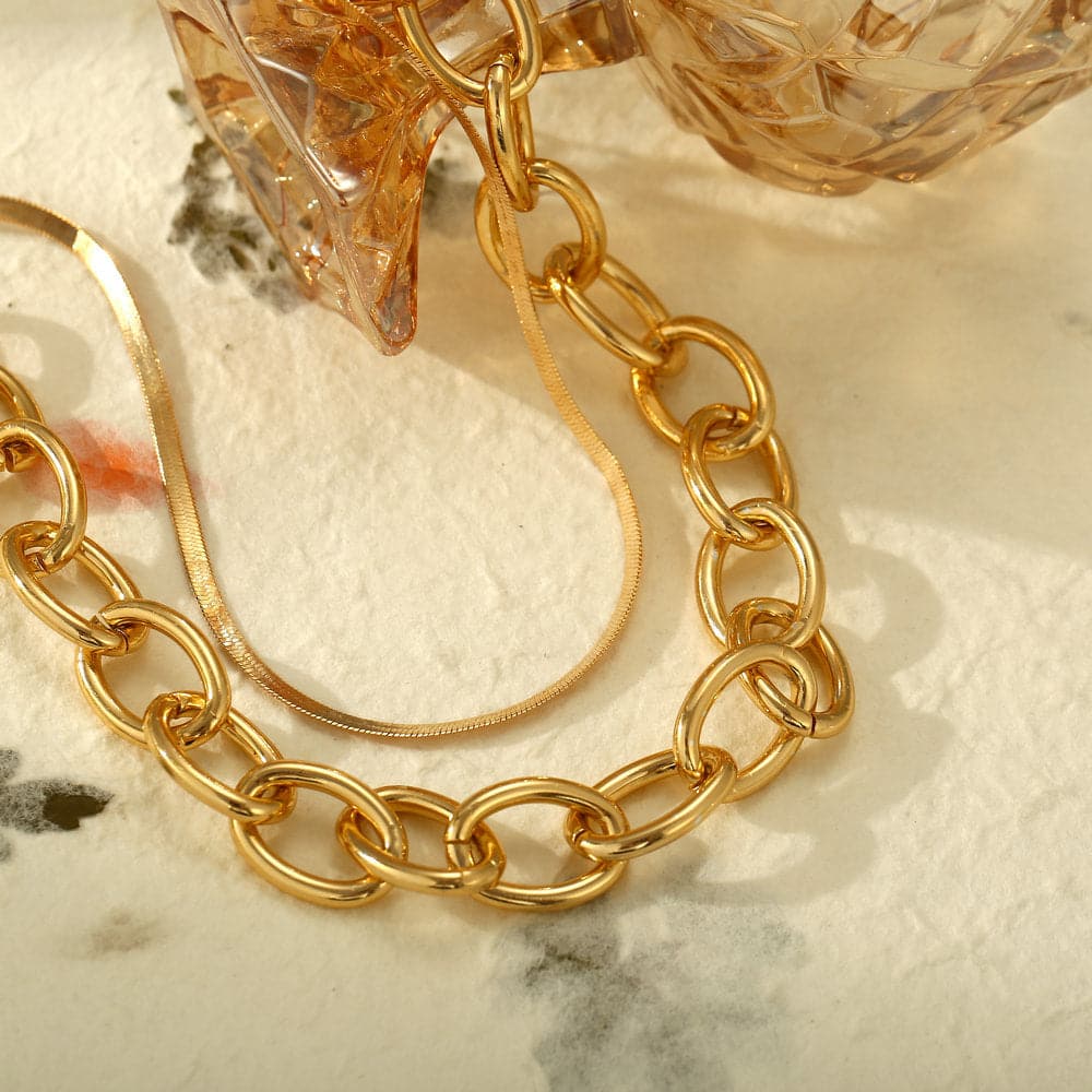 Stunning 18K gold-plated layered cable chain necklace with a chic link design, ideal for adding elegance to any outfit.