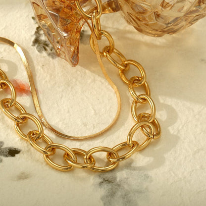 18K Gold-Plated Cable Chain Layered Necklace, gold pendant necklace for women, everyday style, side view