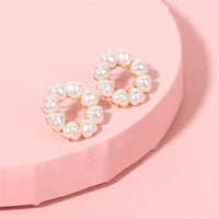 Heart-Shape Pearl & 18k Gold-Plated Circle Stud Earrings