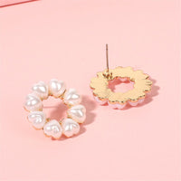 Heart-Shape Pearl & 18k Gold-Plated Circle Stud Earrings