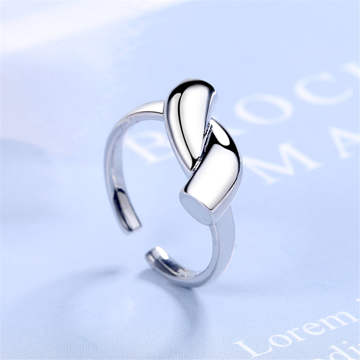 Silver-Plated Geometric Open Ring, silver statement rings for women, everyday style, front view