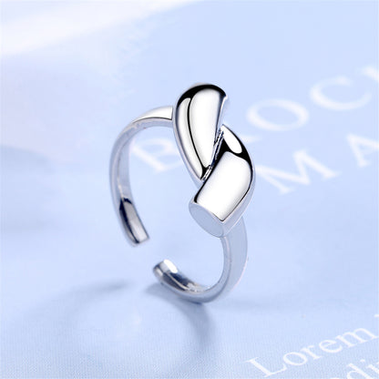 Silver-Plated Geometric Open Ring, silver statement rings for women, everyday style, front view