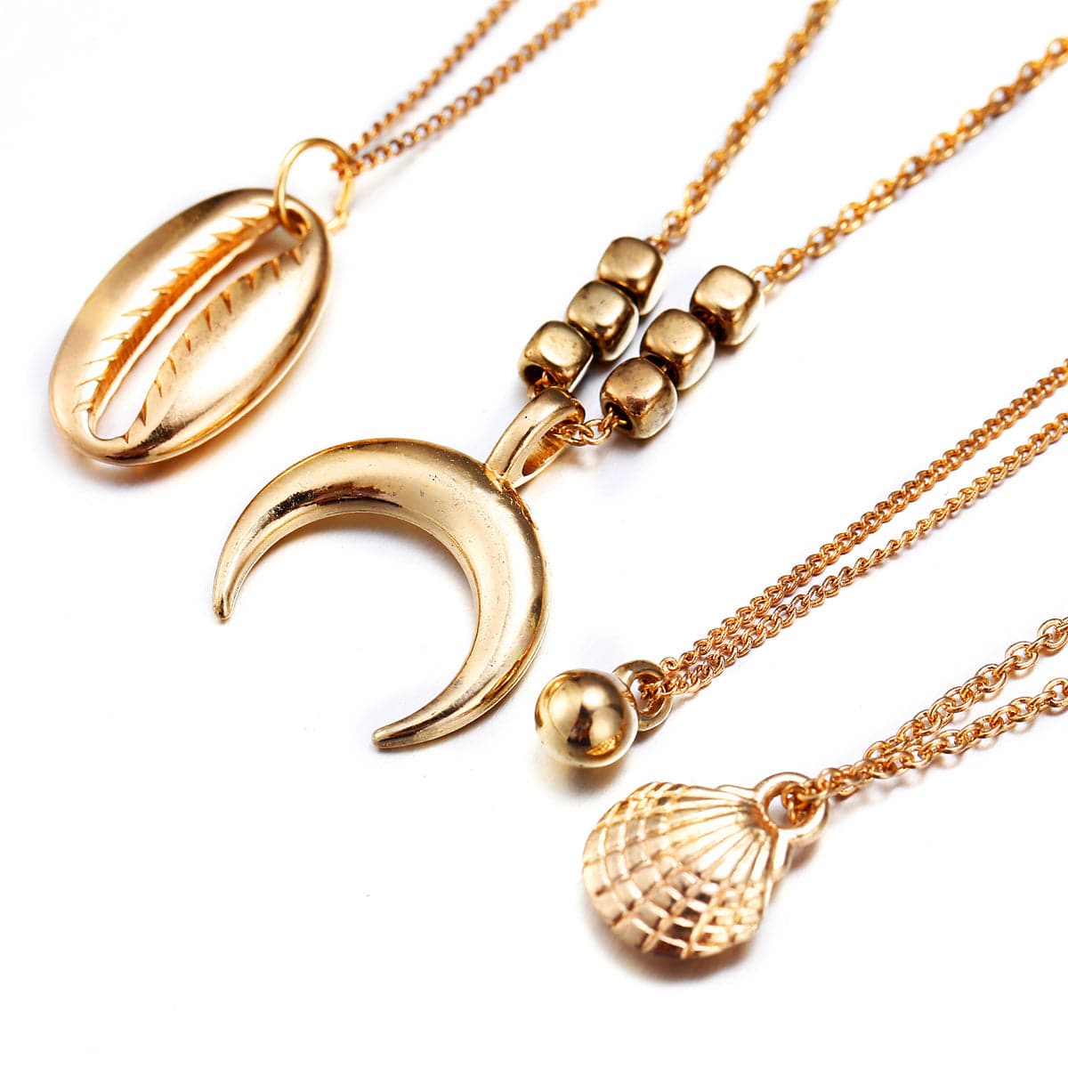 18K Gold-Plated Moon & Shell Layered Pendant Necklace
