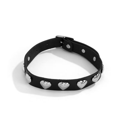 Black Polystyrene and Silver-Plated Heart Station Choker Necklace, chunky silver choker necklace, lifestyle look