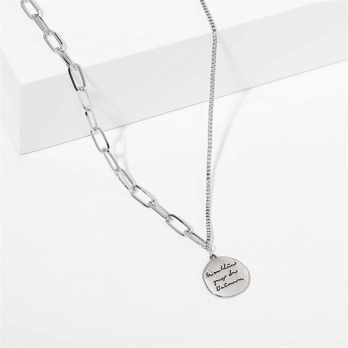 Silver-Plated Coin Pendant Necklace, silver pendant necklace for women, botanical inspired, lifestyle look