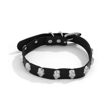 Black Polystyrene and Silver-Plated Skull-Studded Choker Necklace, chunky silver choker necklace, lifestyle look