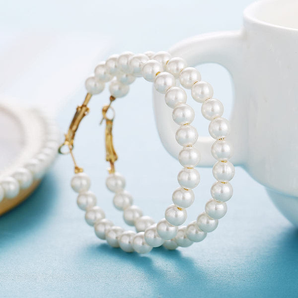 Imitation Pearl & Goldtone Hoop Earrings