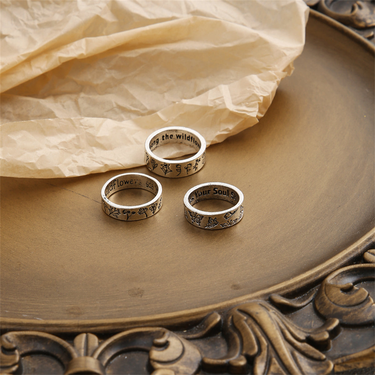 Silver-Plated Botany Band Ring Set, jewelry gift sets for women, everyday style, lifestyle look