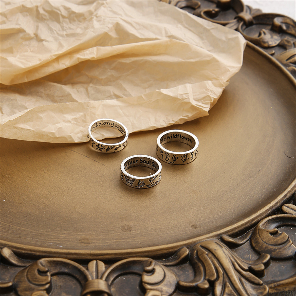 Silver-Plated Botany Band Ring Set
