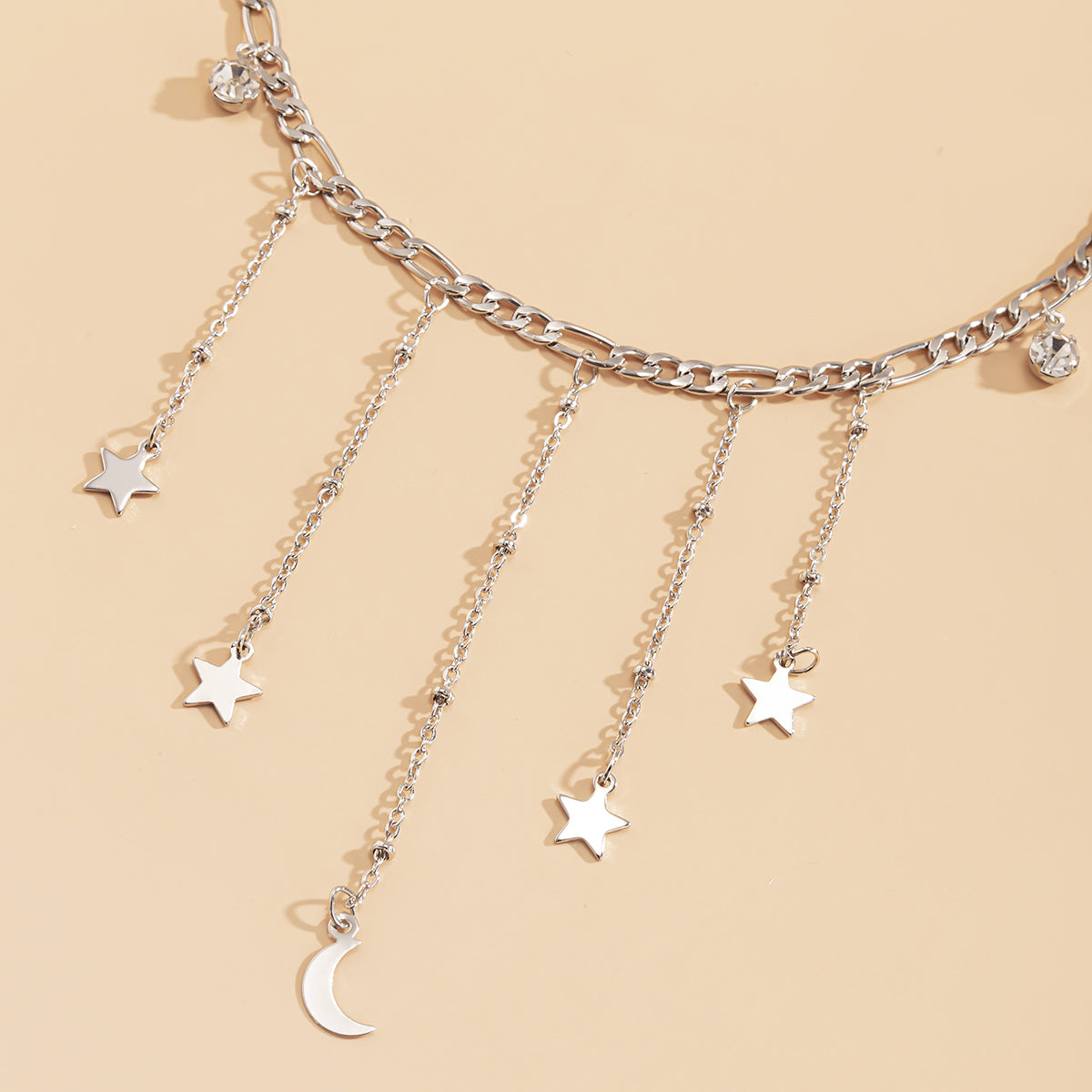 Cubic Zirconia & Silver-Plated Celestial Tassel Choker Necklace