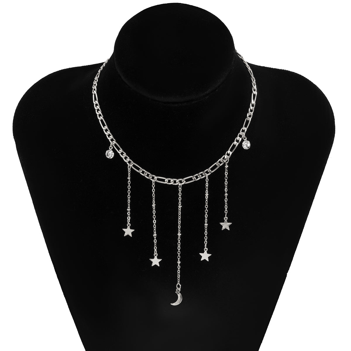 Cubic Zirconia & Silver-Plated Celestial Tassel Choker Necklace