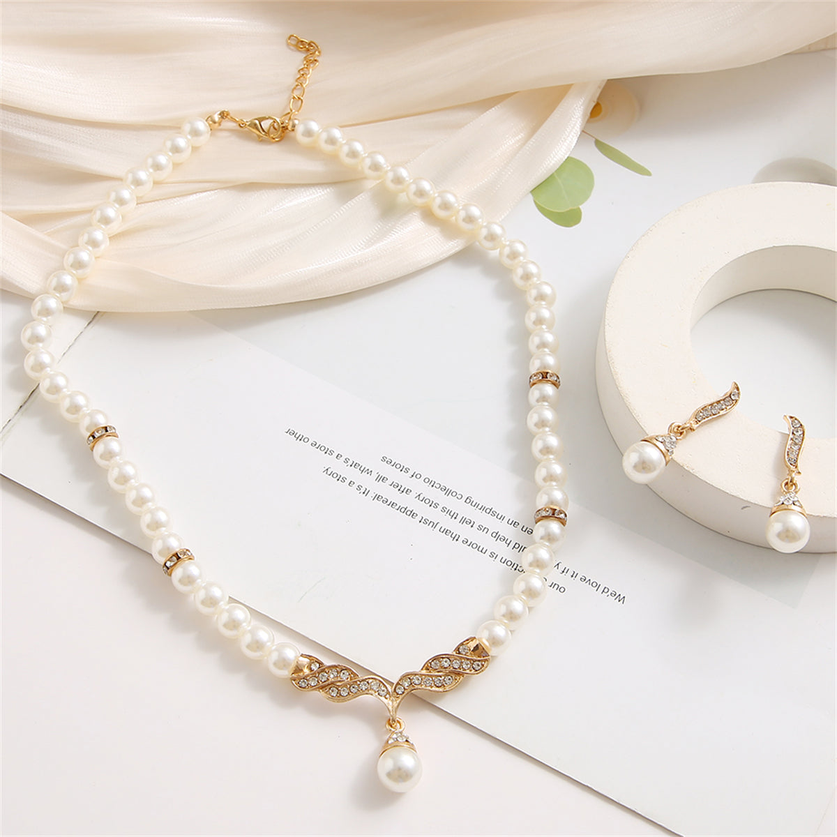 Pearl & Cubic Zirconia 18K Gold-Plated Drop Necklace & Earrings