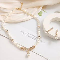 Pearl & Cubic Zirconia 18K Gold-Plated Drop Necklace & Earrings