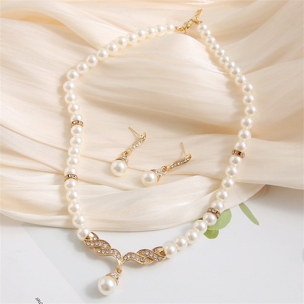 Pearl & Cubic Zirconia 18K Gold-Plated Drop Necklace & Earrings