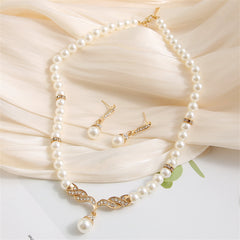 Pearl & Cubic Zirconia 18K Gold-Plated Drop Necklace & Earrings
