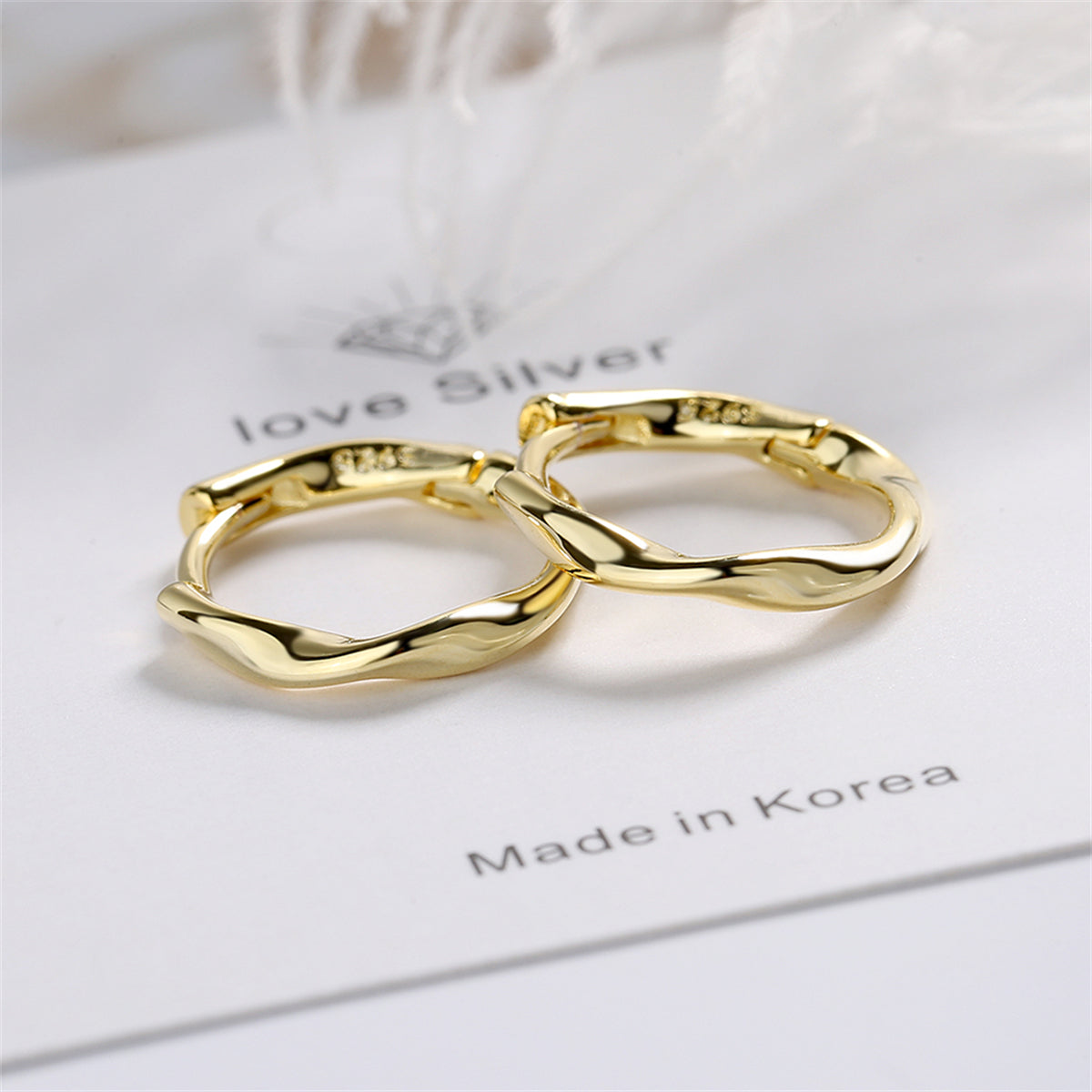 18K Gold-Plated Wave Huggie Earring, gold huggie earrings, botanical inspired, side view