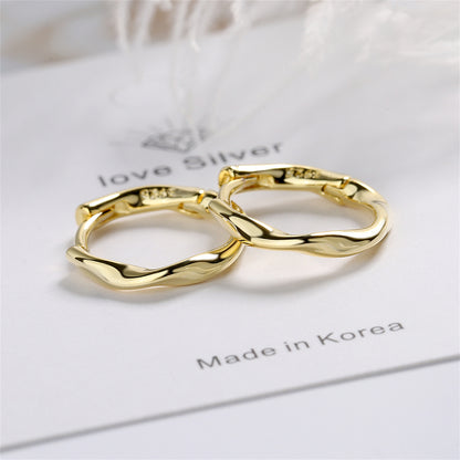 18K Gold-Plated Wave Huggie Earring, gold huggie earrings, botanical inspired, side view