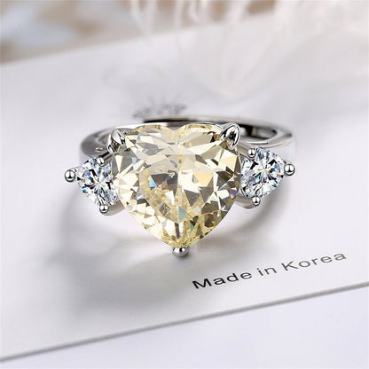 Cubic Zirconia and Crystal Silver-Plated Heart Ring, silver statement rings for women, dainty minimalist design, side view