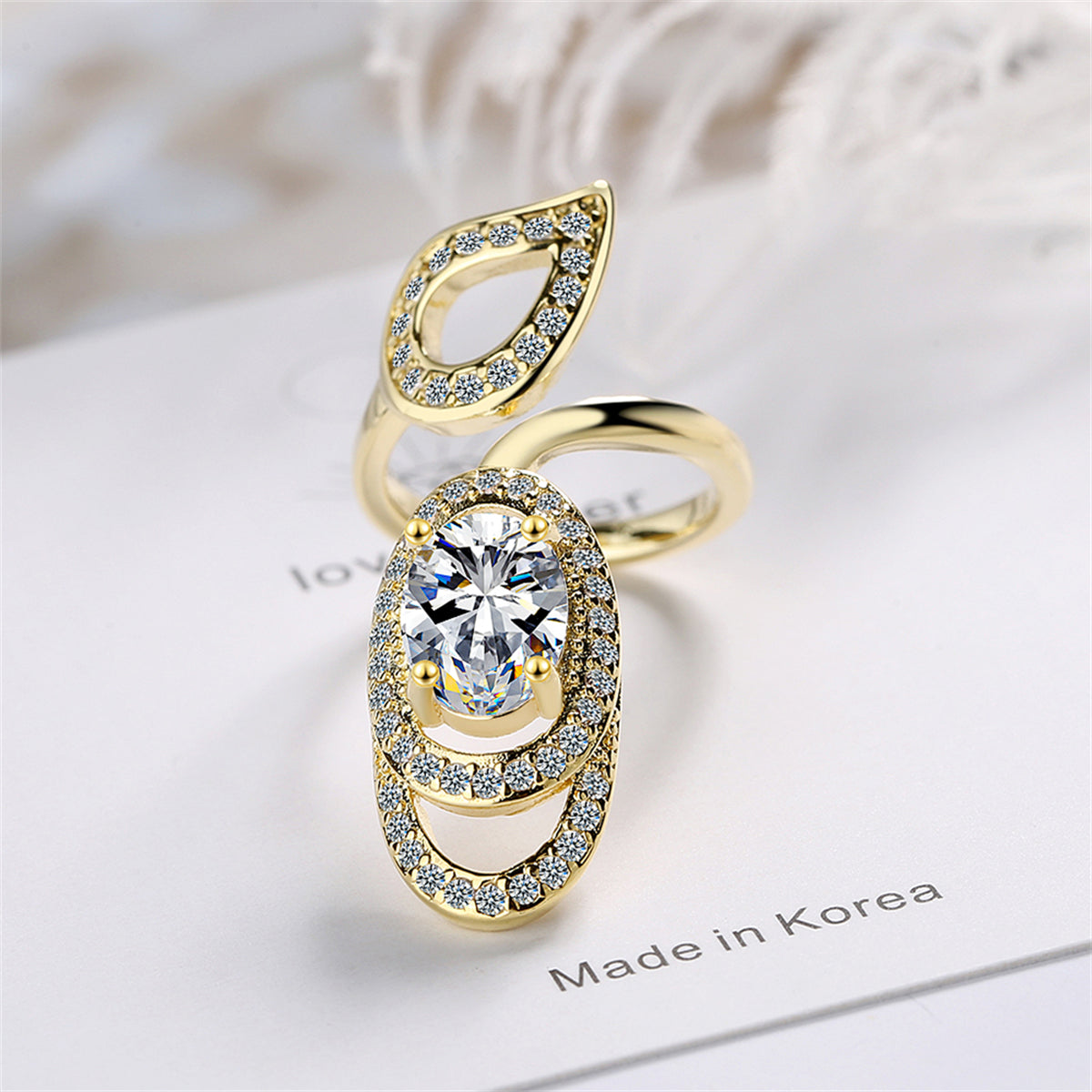 Cubic Zirconia and 18K Gold-Plated Swirl Midi Ring, gold statement rings for women, everyday style, side view