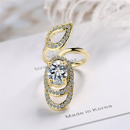 Cubic Zirconia and 18K Gold-Plated Swirl Midi Ring, gold statement rings for women, everyday style, side view
