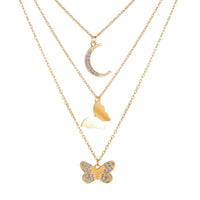 Cubic Zirconia & Goldtone Moon Butterfly Layered Pendant Necklace