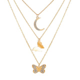Cubic Zirconia & Goldtone Moon Butterfly Layered Pendant Necklace
