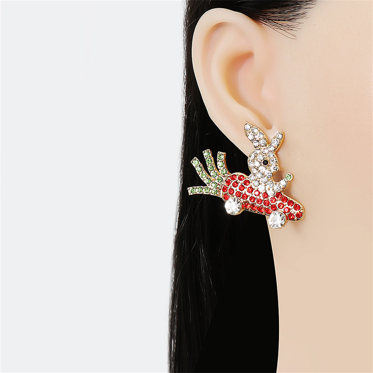 Orange Cubic Zirconia & 18K Gold-Plated Carrot Car Rabbit Stud Earrings