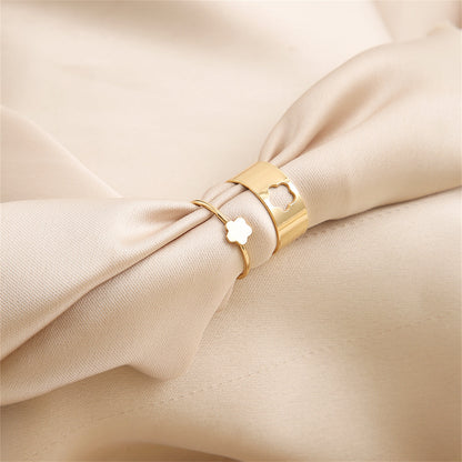 18K Gold-Plated Flower Band Ring Set, jewelry gift sets for women, botanical inspired, side view