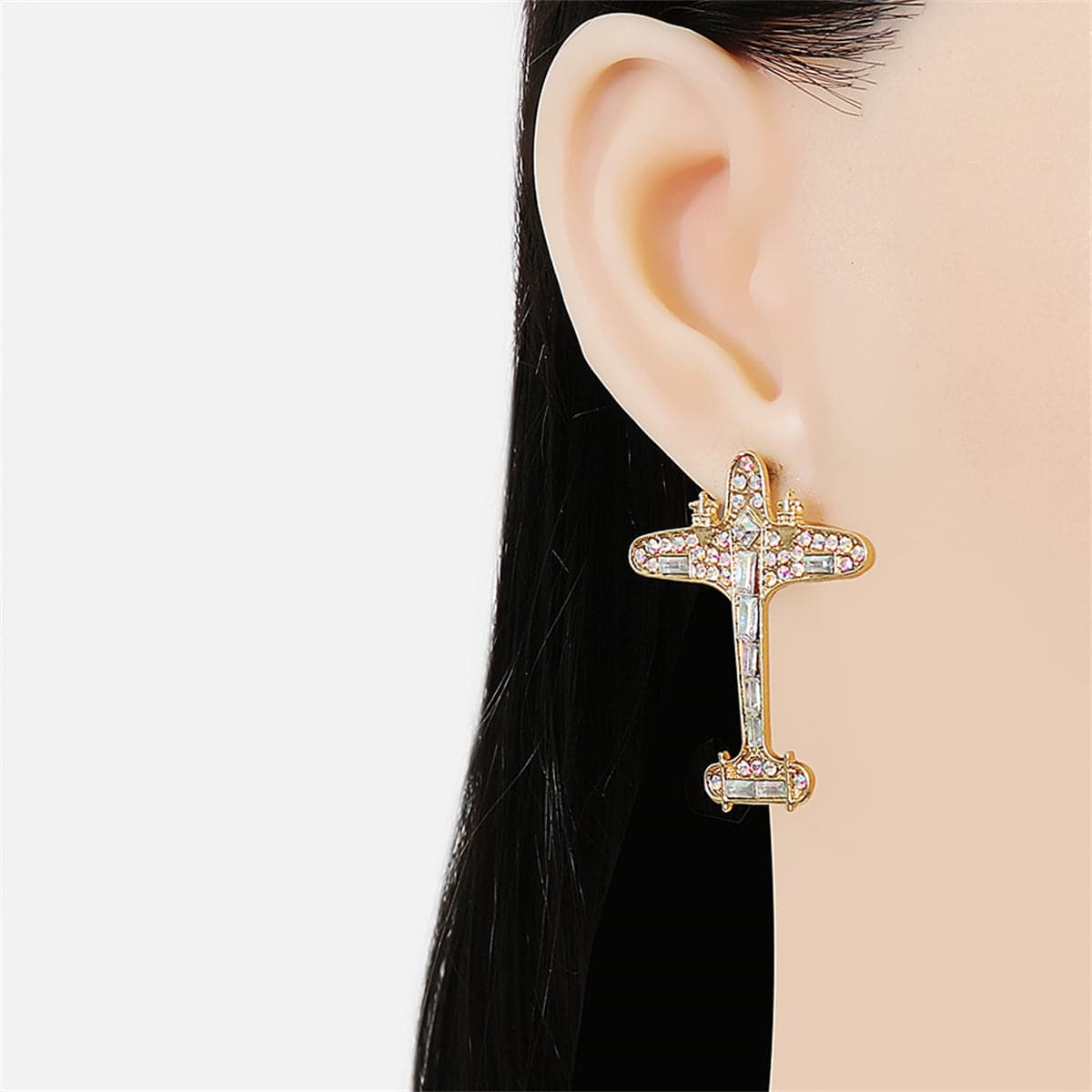 Cubic Zirconia & Crystal 18K Gold-Plated Airplane Drop Earrings