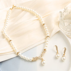 Pearl & Cubic Zirconia 18K Gold-Plated Drop Necklace & Earrings