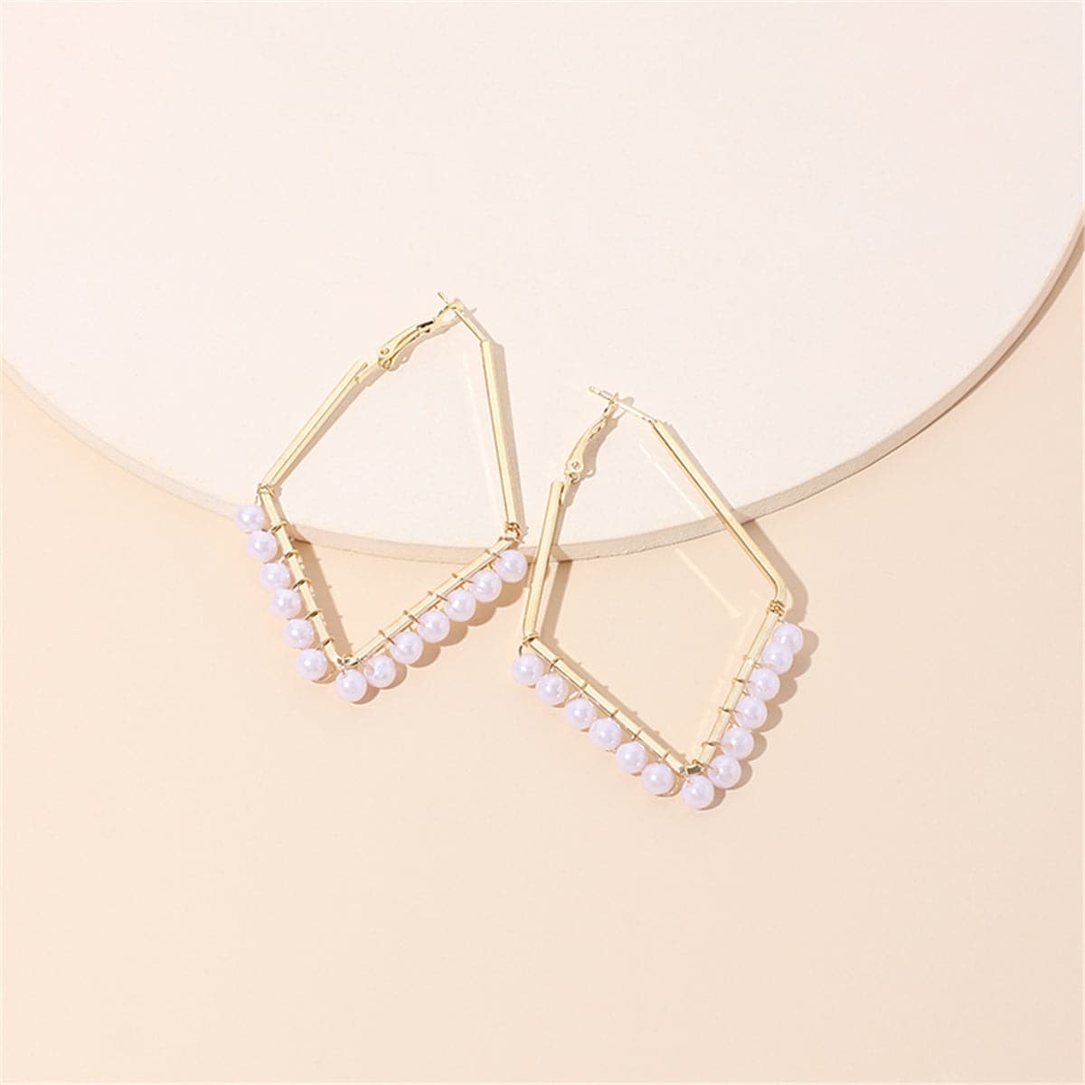 Pearl & 18K Gold-Plated Rhombus Hoop Earrings
