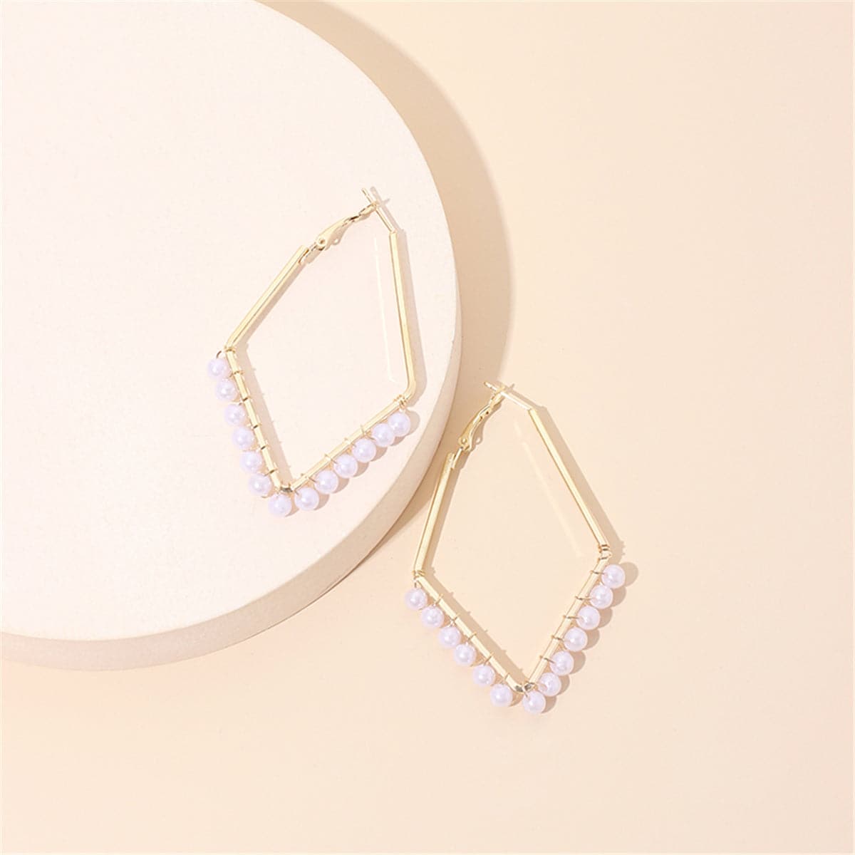 Pearl & 18K Gold-Plated Rhombus Hoop Earrings