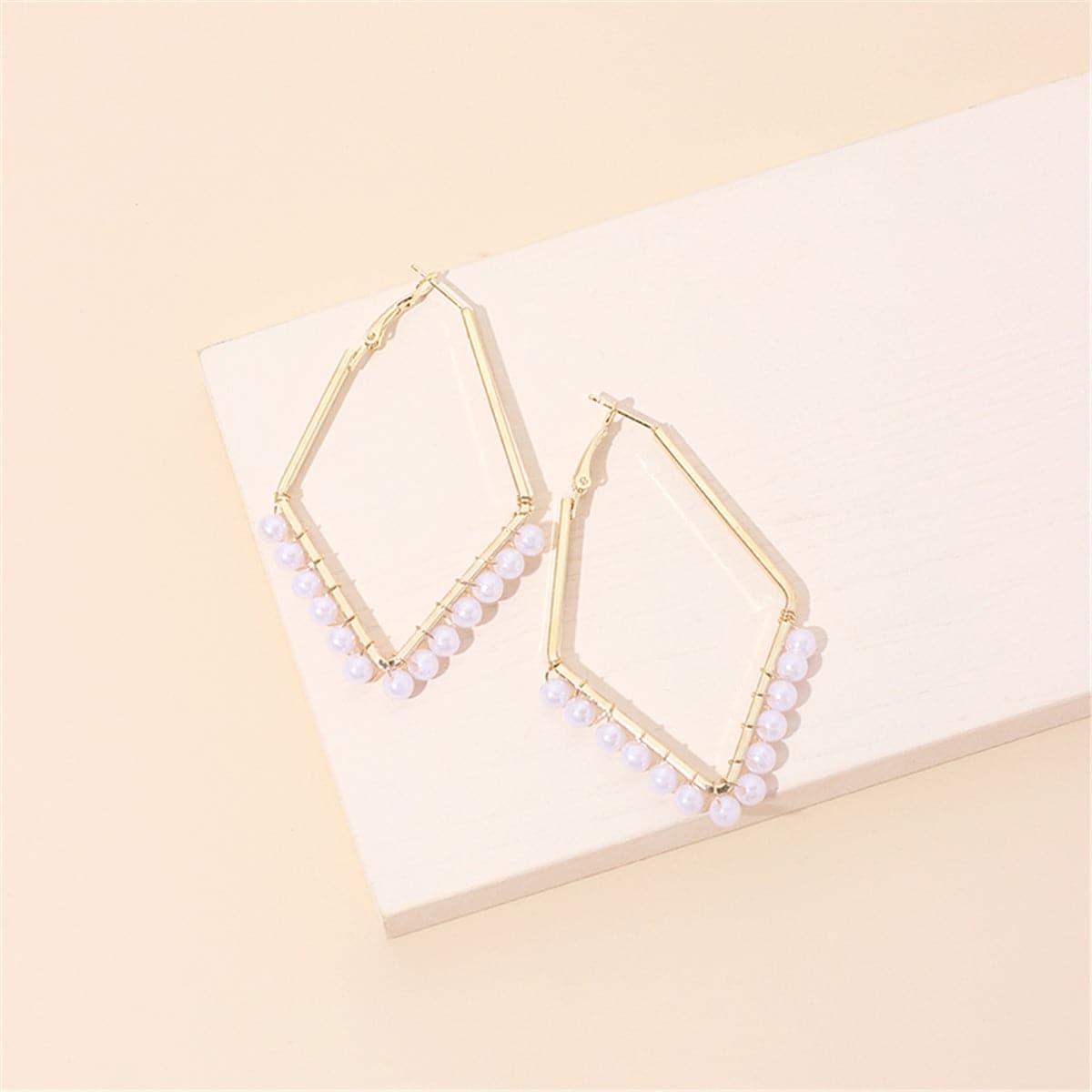 Pearl & 18K Gold-Plated Rhombus Hoop Earrings