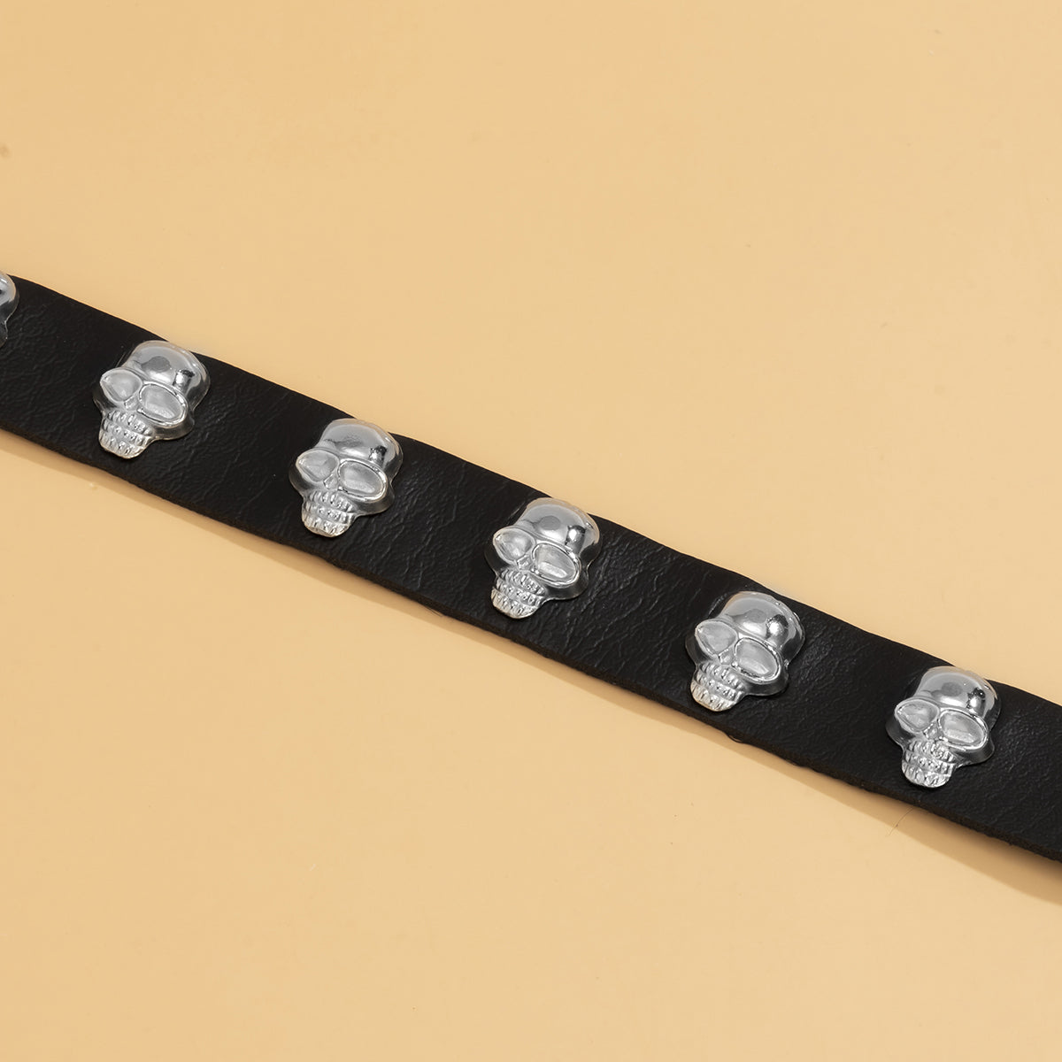 Black Polystyrene & Silver-Plated Skull-Studded Choker Necklace