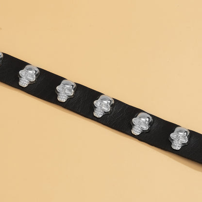 Black Polystyrene and Silver-Plated Skull-Studded Choker Necklace, chunky silver choker necklace, styled look