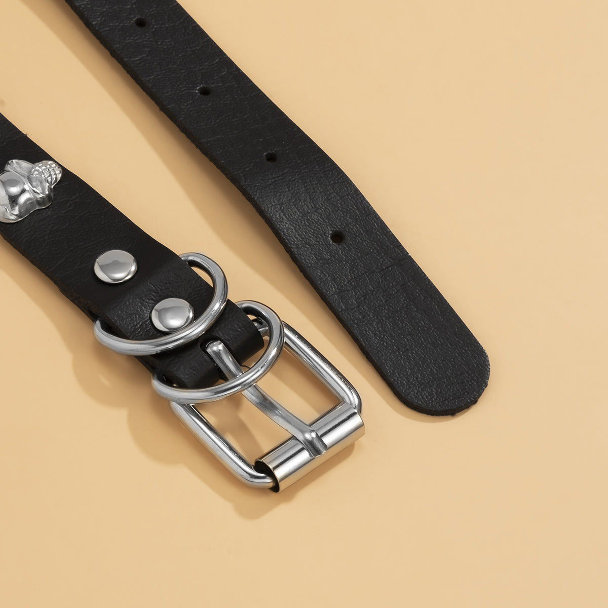 Black Polystyrene & Silver-Plated Skull-Studded Choker Necklace