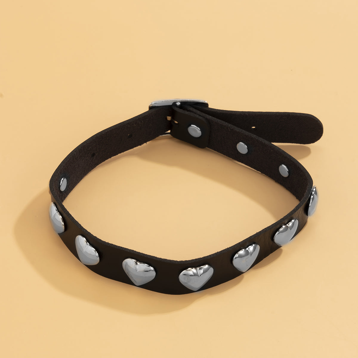 Black Polystyrene and Silver-Plated Heart Station Choker Necklace, chunky silver choker necklace, everyday style, styled look